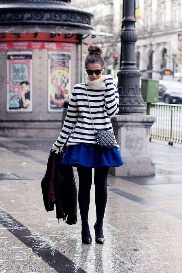 ↓ 15 – Blue Skater Skirt with Knee High Stockings for Winter