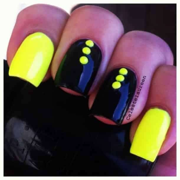 White Nail Art with Neon Color