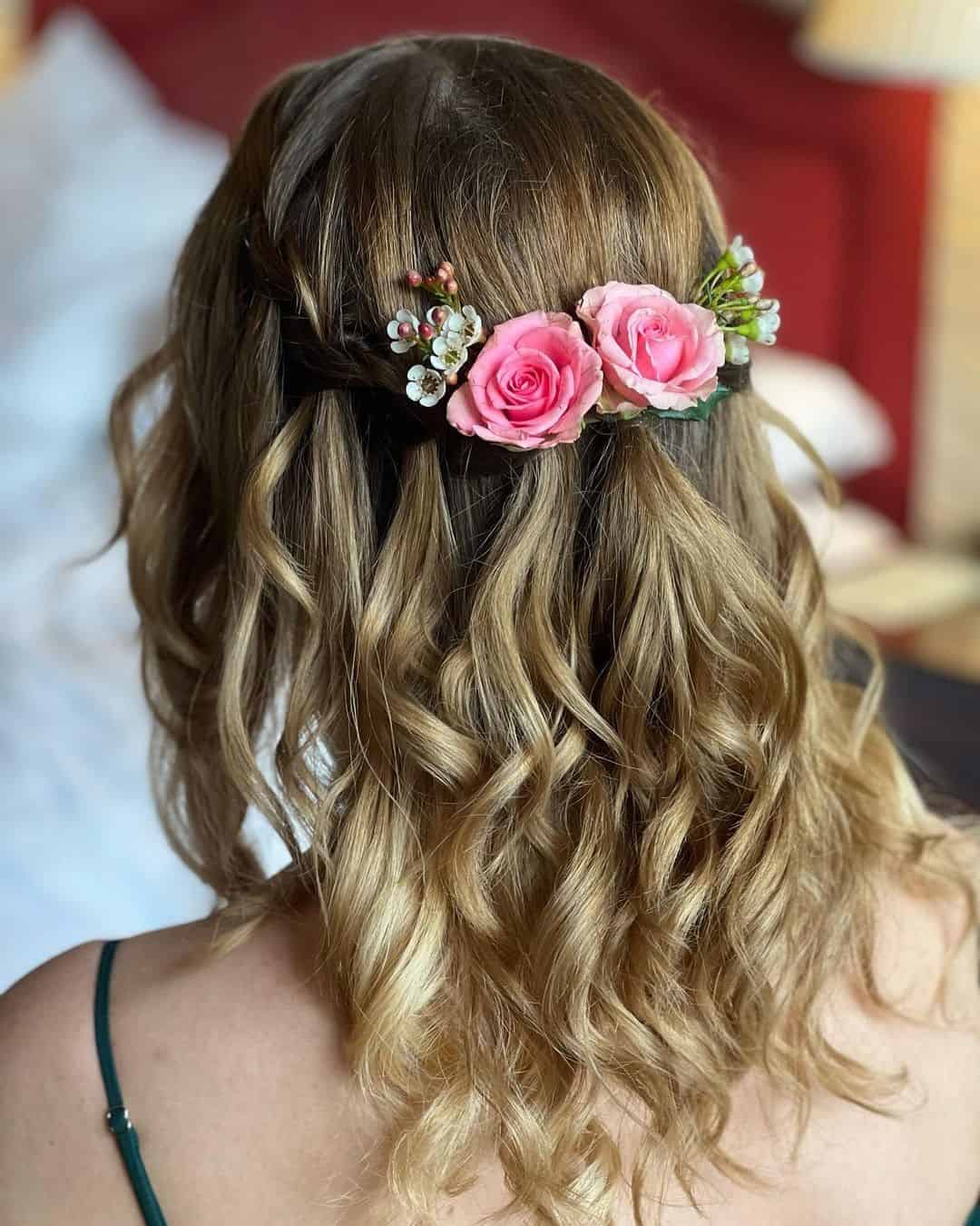 22 – Short Hair Glammed Up with Floral Accessories