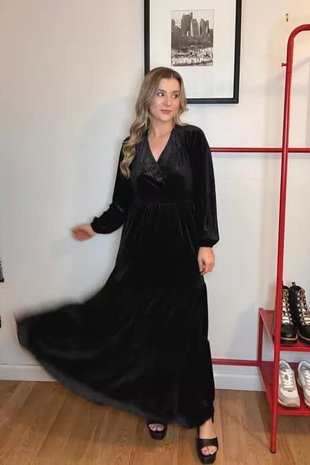 3 – Velvet Maxi Dress With Platform Heels