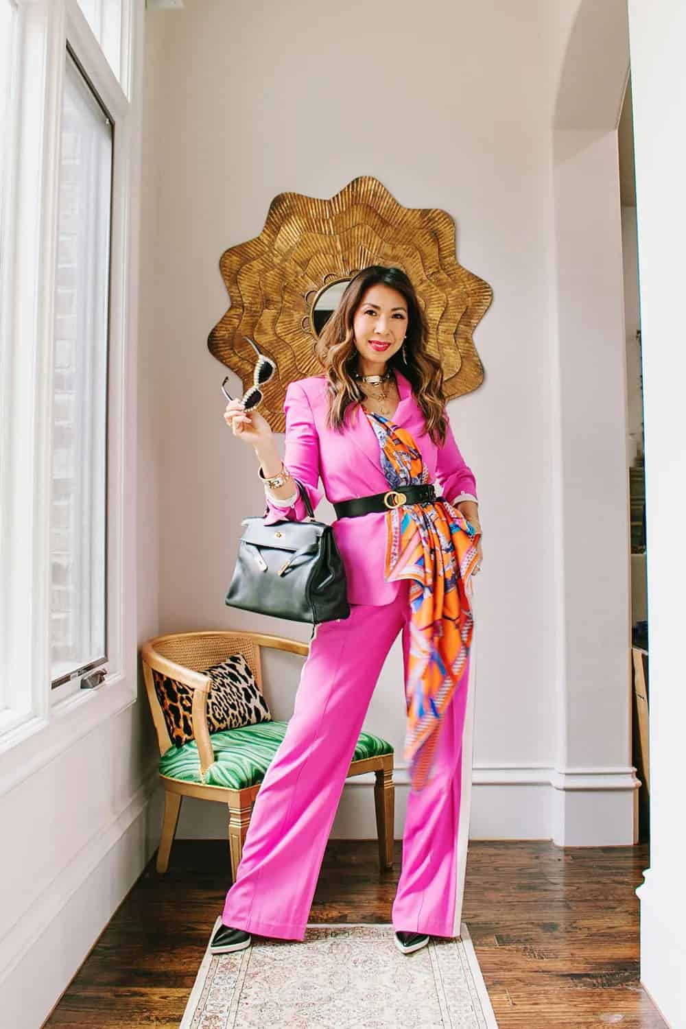 35 – Charge Through With a Power Suit & Hermes Silk Scarf Peeking Through