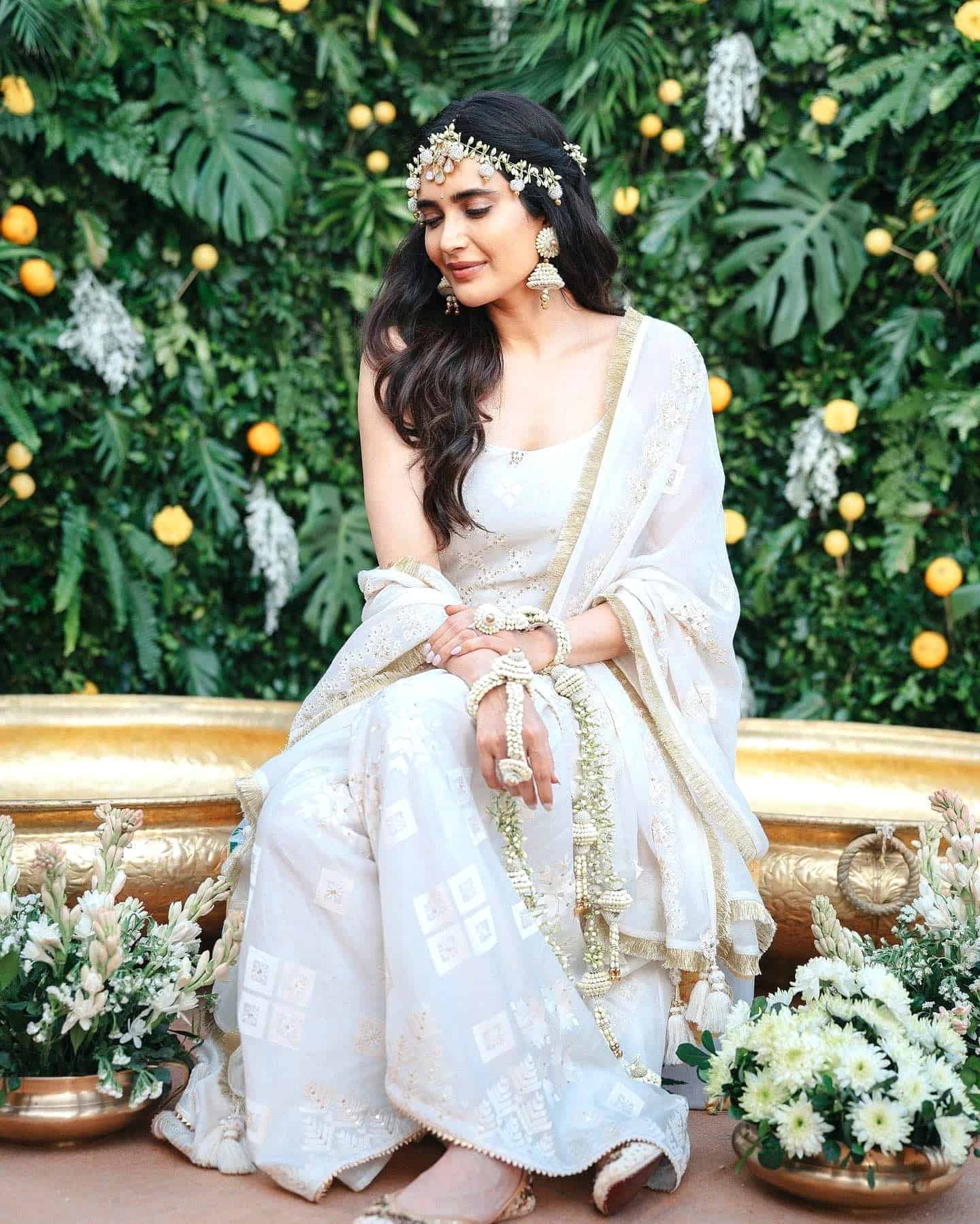 White Sharara Styled with Floral Mathapatti