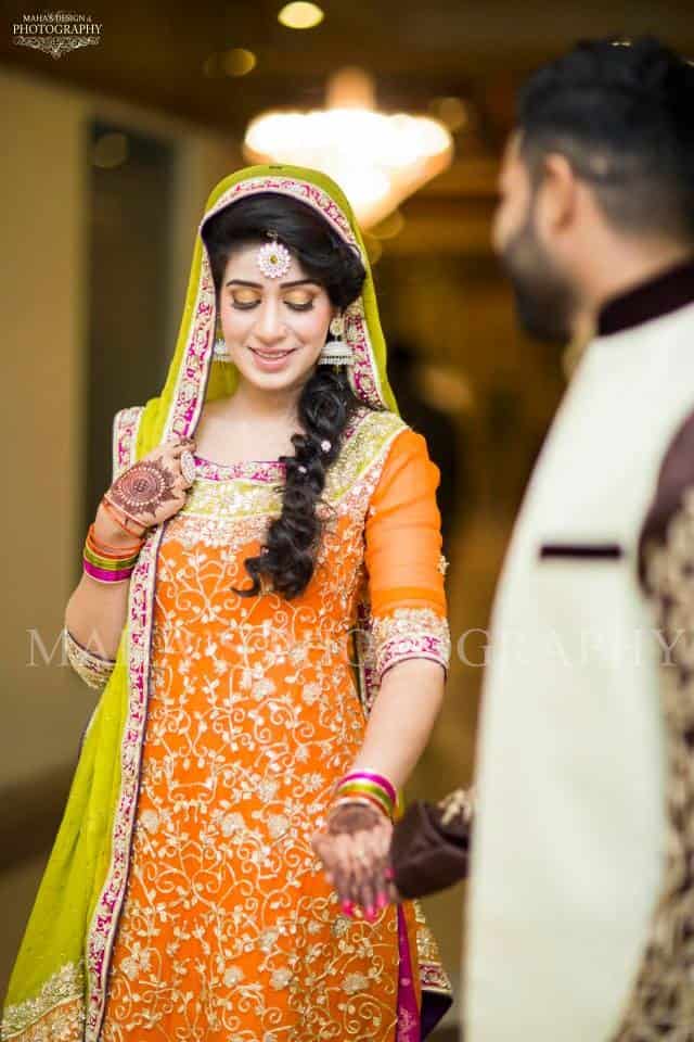 ↓ 13 – Orange Outfit For Dholki Bride