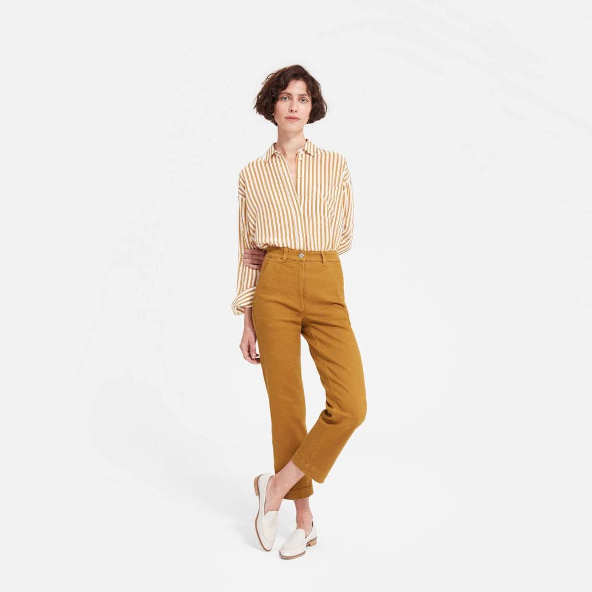 5 – A Striped Line Button-down shirt With Crop Pants