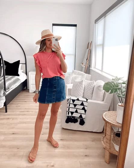 10 – Pair A Plain Top With Denim Mini-Skirt