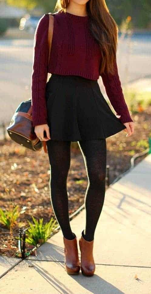 #11. Spring Outfit Combination with Skirt and Tights