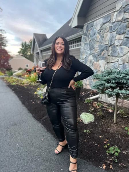 9 – Spanx Leather Trousers With Black Bodysuit