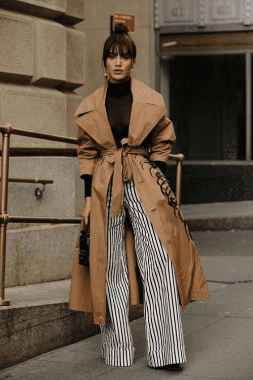 ↓ 8. Neutral Coat & Striped Trousers