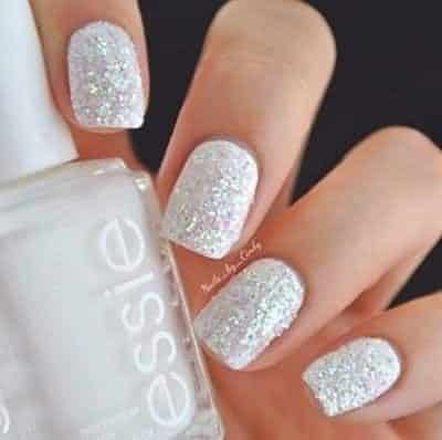 Glittery White Nail Art