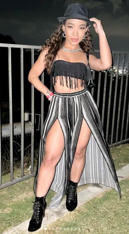 6 – Striped Slit Skirt With Black Tasseled Tube Top