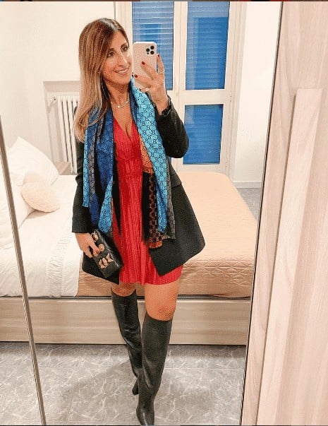 10 – Red Dress With Tall Leather Boots