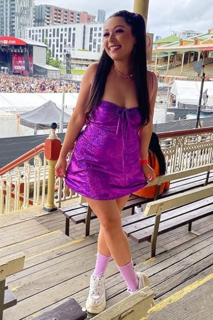 10 – Purple Holographic Dress With Sneakers