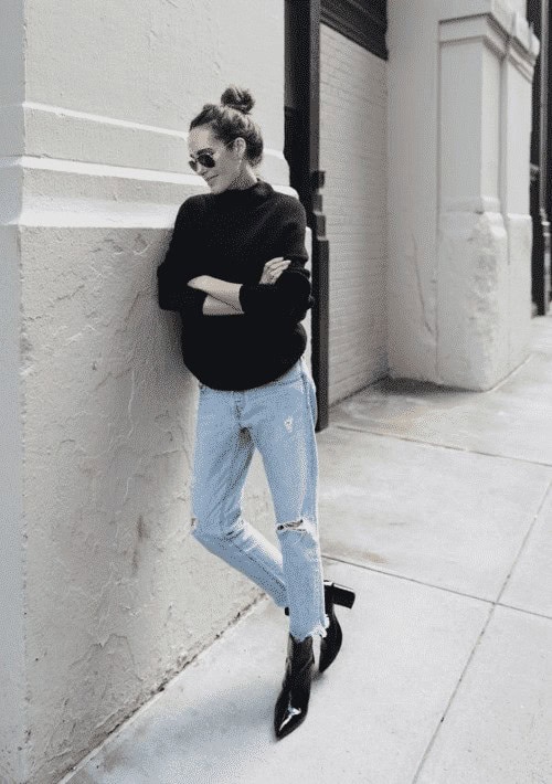 ↓ 1. With Plain Old Jeans and Booties