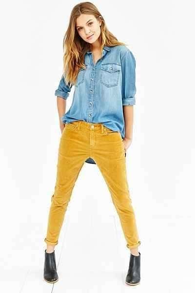 #3 With a Denim Top and Mustard Pants