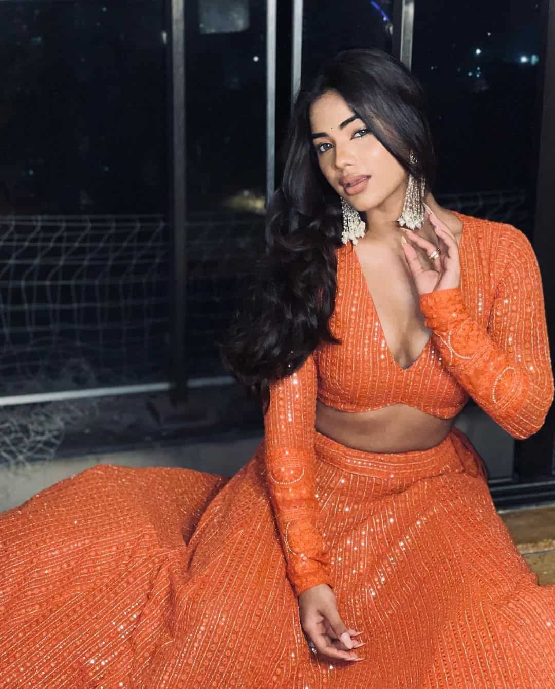 8 – Mirror Work Orange Lehenga for The Win