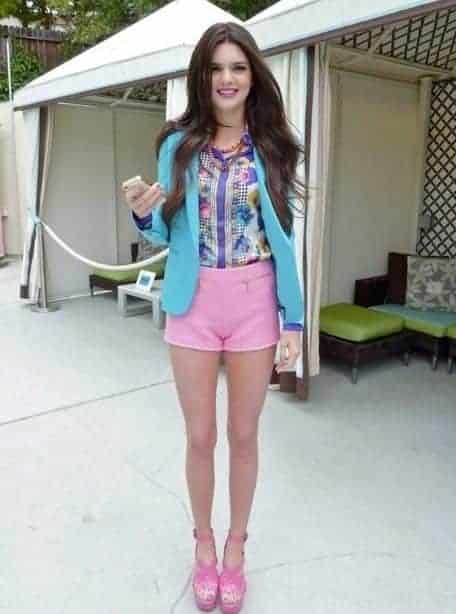 42 – Kendall In Pink Shorts, Layered With Blue Blazer