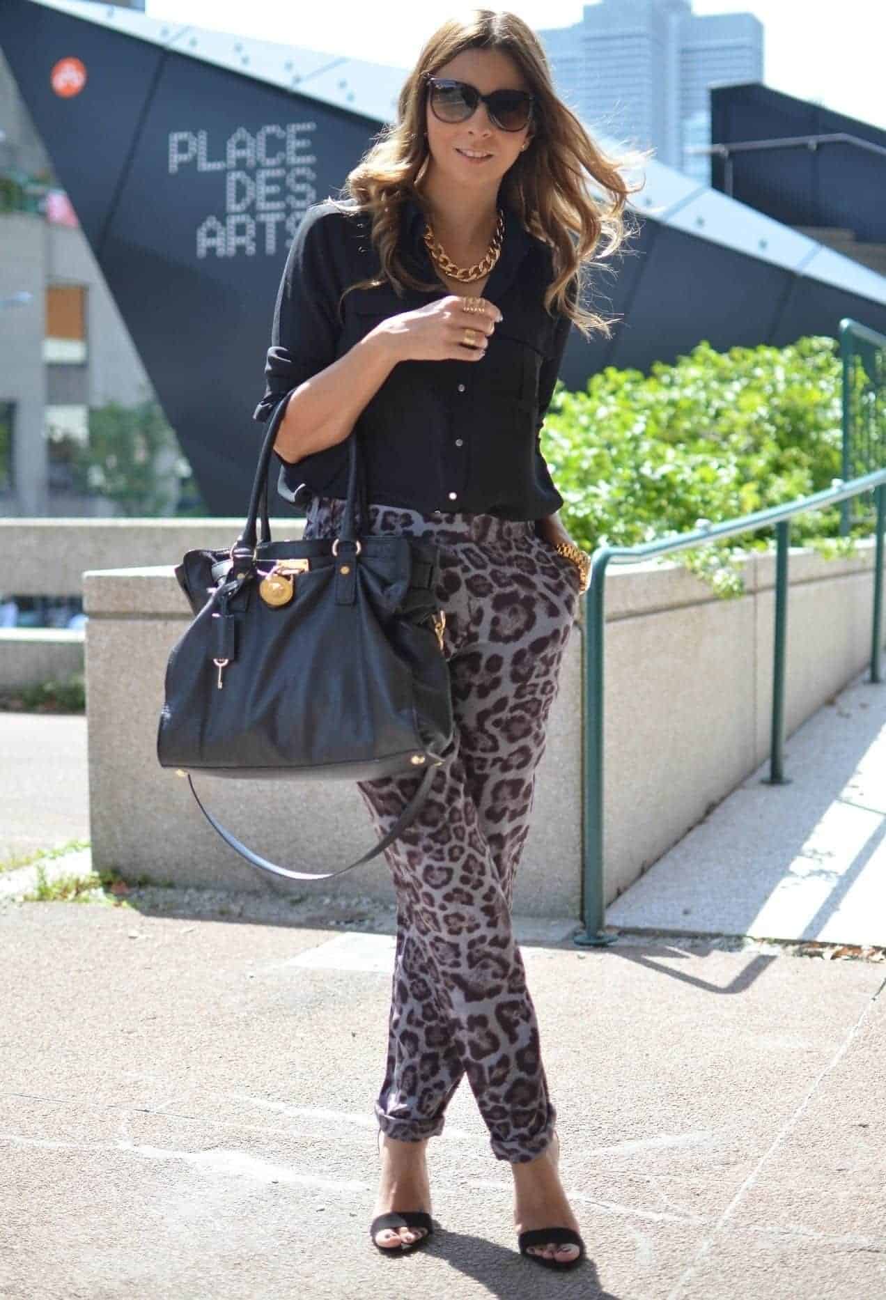 08 – Style Black Shirt with an Animal Print Trouser