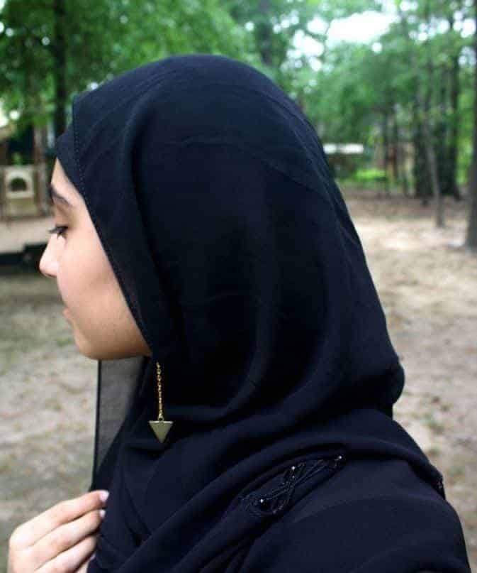 3 – Minimal Hijab Look With Long Triangle Drop Earrings