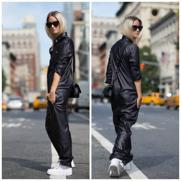 ↓ 16 – Sporty Leather Jumpsuit with Nike Shoes