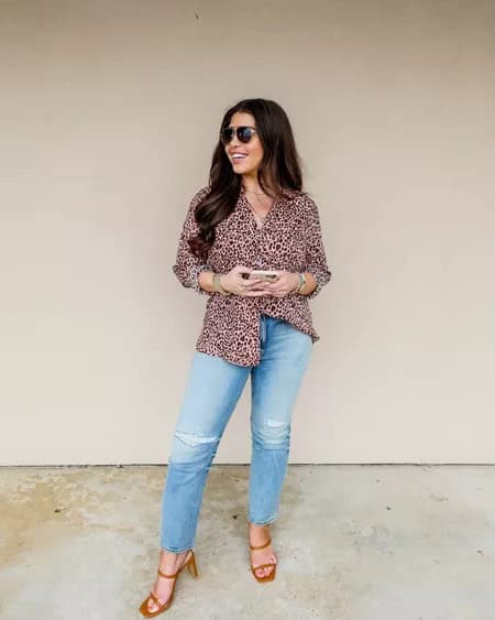 1 – Cheetah Printed Shirt With Orange Square-Toed Shoes