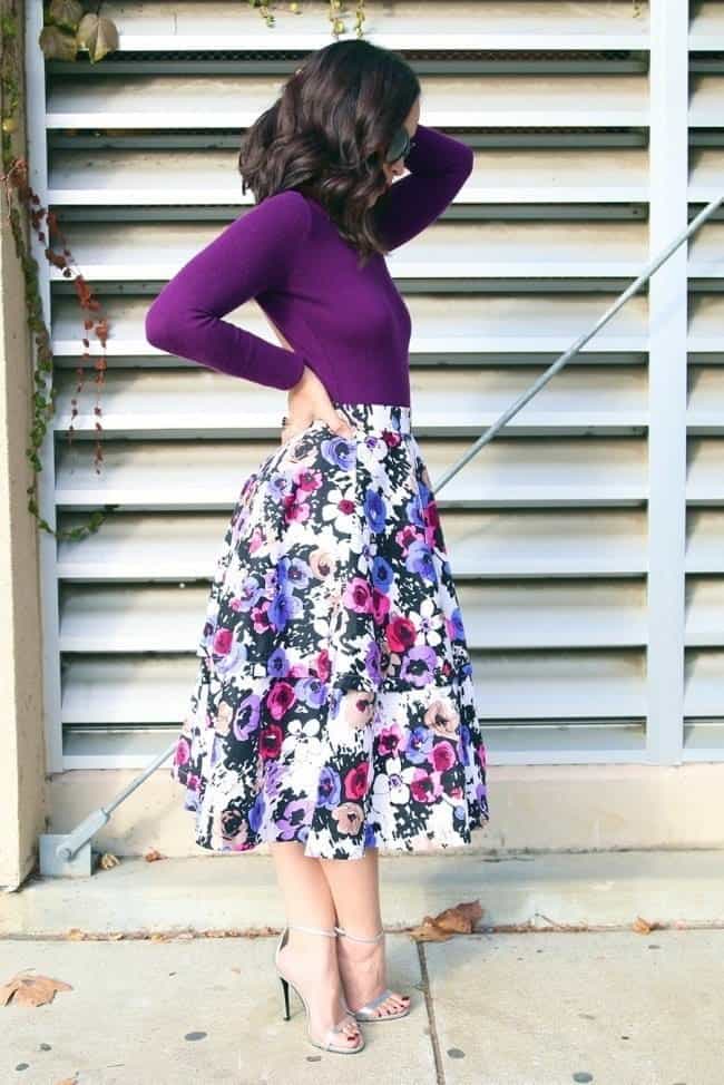 ↓ 2. Midi Flared Skirt and Purple Top