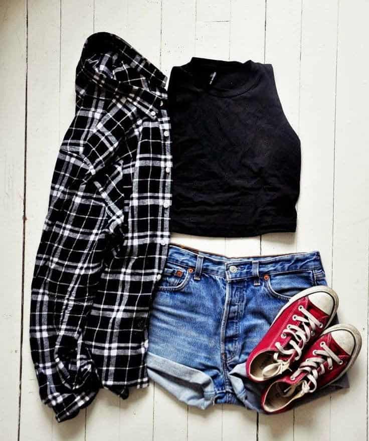 8 – Look Rocker-Chic With High-waisted Shorts, Flannel Shirts, and Boots