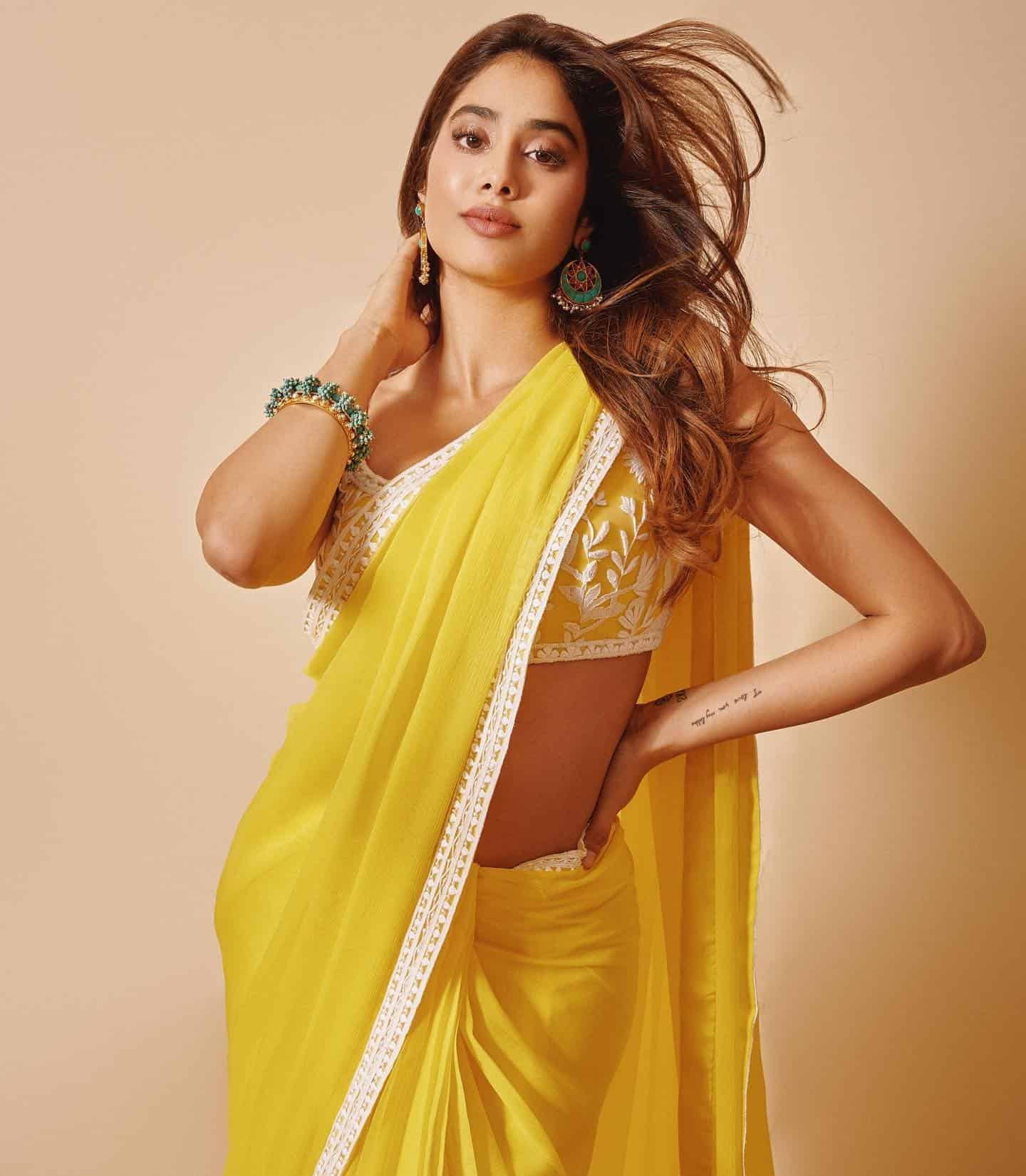 8 – Jhanvi Kapoor In A Sunny Yellow Saree