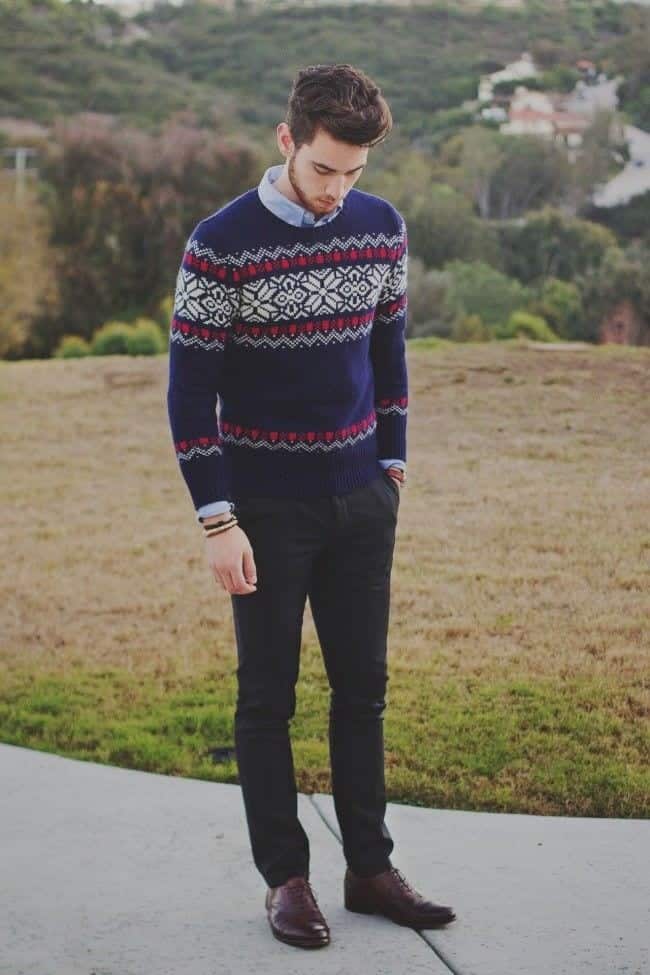 15 – Nail the Festive Vibes with a Knitted Sweater & Oxford Shoes