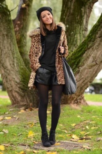 #7- With Leather Skirt and Leggings