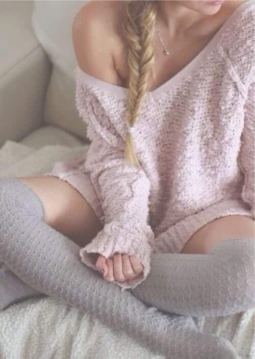 3 – Thigh High Knit Socks And Pink Sweater