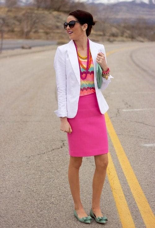 ↓ 3 – With Multicolored Top and White Blazer for Work