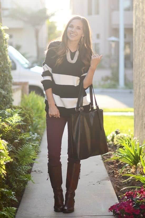 5 – Thick-Striped Sweater and Oversized Bag