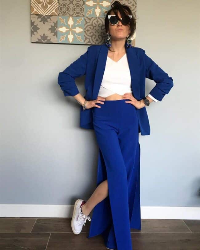 12 – Electric Blue Blazer With Matching Long Slitted Wide Legged Pants