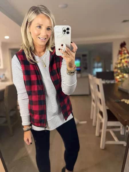 4 – Striped Sweatshirt Layered With Plaid Vest