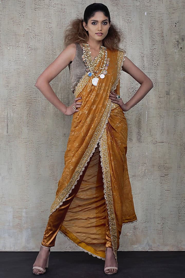 Pant Style Sequins Saree Design