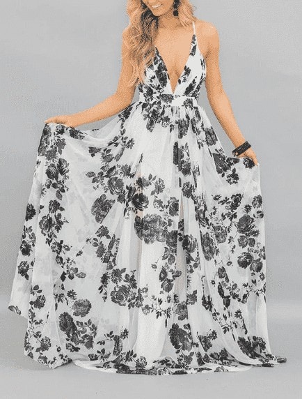 ↓ 1.Dressy & Feminine Floral Maxi Dress