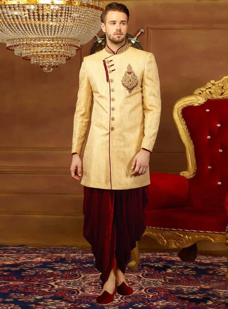 ↓ 26 – Golden Sherwani With Dhoti Pants