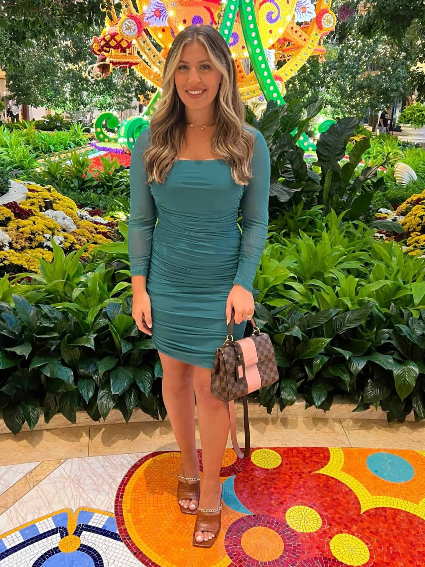 5 – Flaunt A Green Bodycon Dress With Mule Kitten Heels