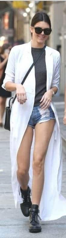 5 – Top And Shorts With Long White Coat, Paired With Black Boots