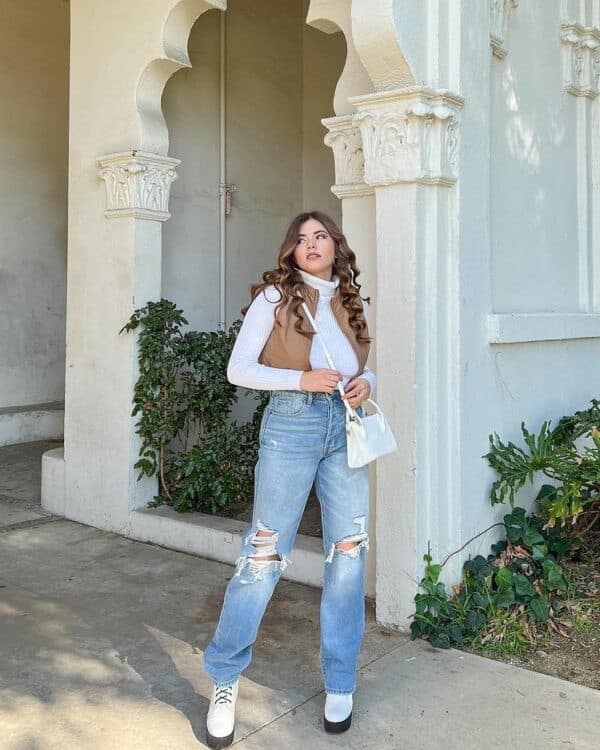 22 – Ripped Boyfriend Jeans Look Best with Well Fitted Tops or Turtlenecks