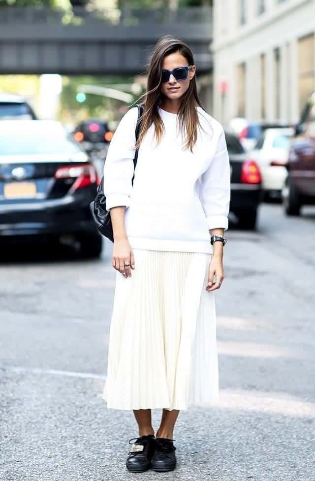 #19. Look Cool with a sweatshirt and Pleated Skirt