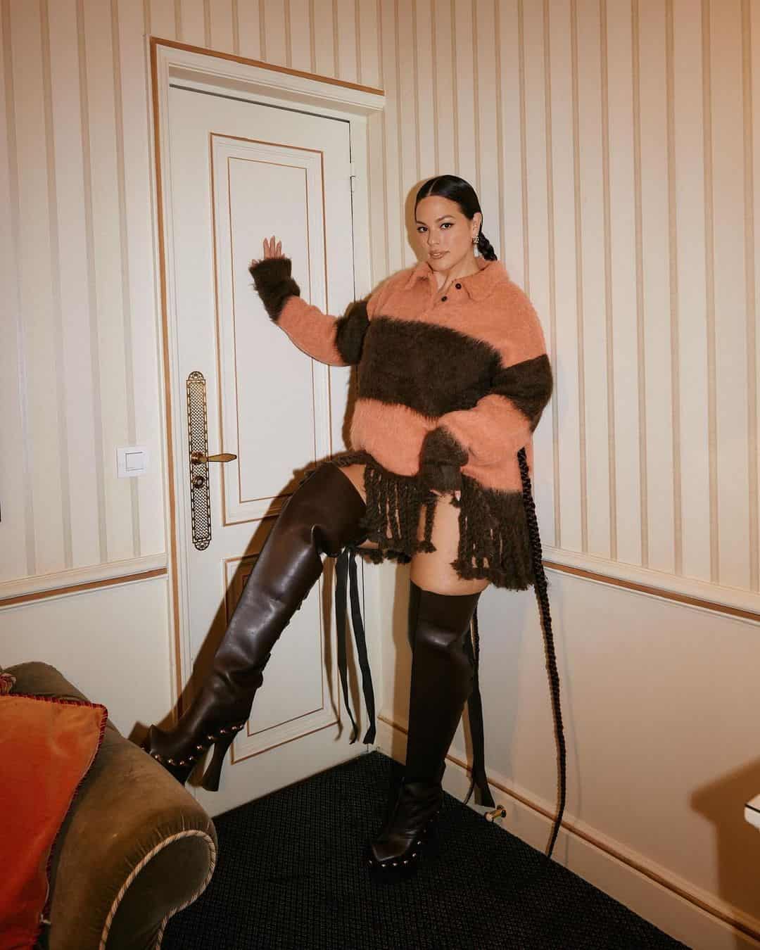 46 – Step Out in a Fringed Sweater & Thigh-High Boots Like Ashley Graham