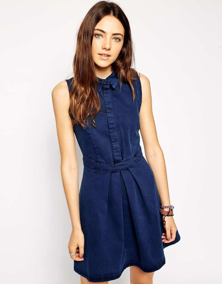 12 – Dark Blue Sleeveless Denim Dress For Teenagers