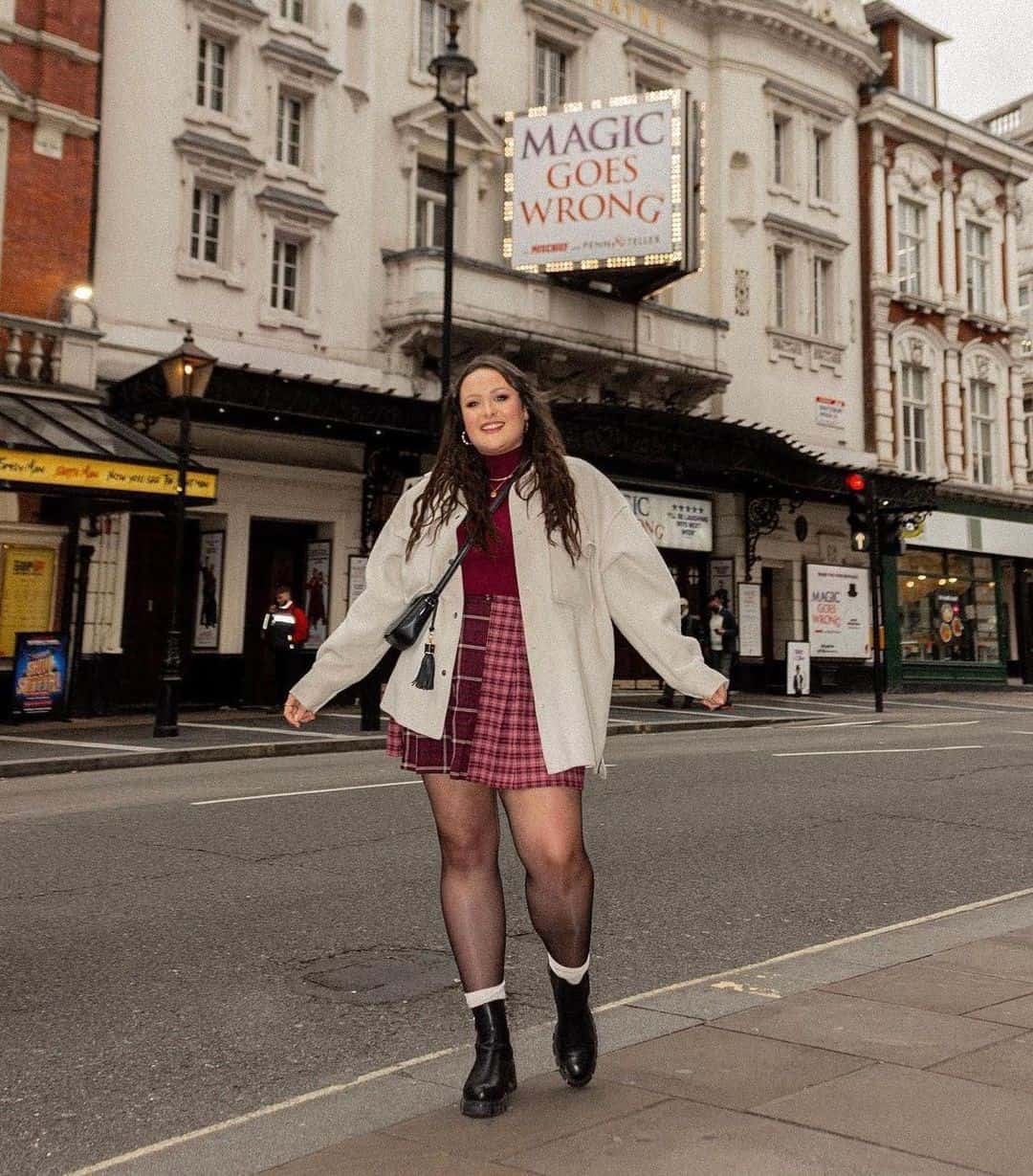 18 – Shacket With Plaid Skirt & Ankle Boots