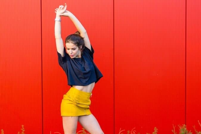 6 – Blue crop top with yellow skirt