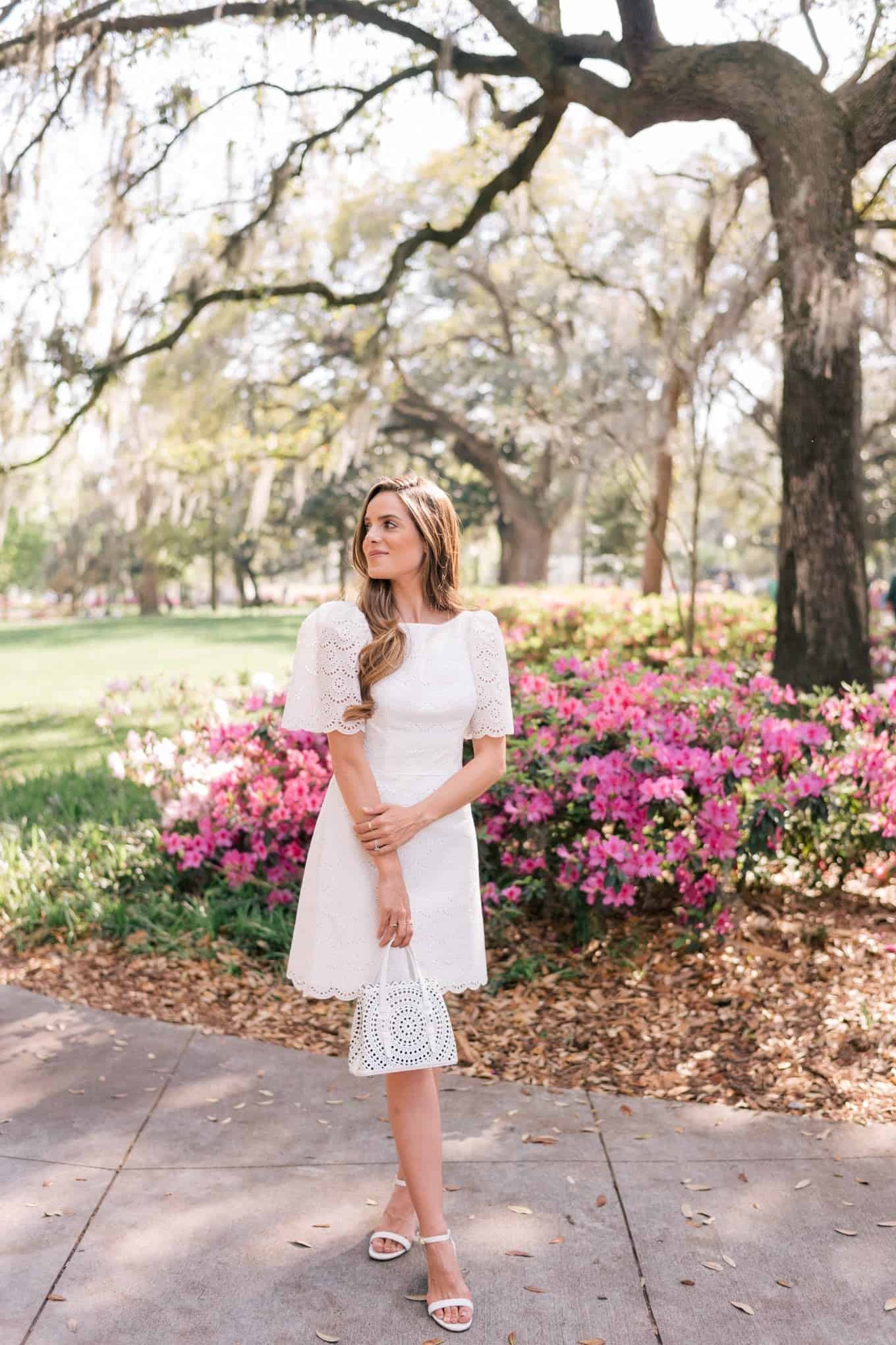 08 – Opt for a Plain White Dress with Eyelet Details on the Sleeve to Exude Class