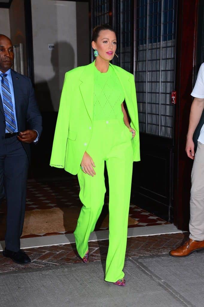 01 – Blake Lively Serving Major Looks in a Top-to-Bottom Neon Suit