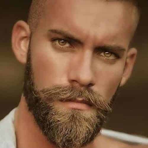 ↓ 2 – Full Beard with a Cheek Pointed Mustache Style