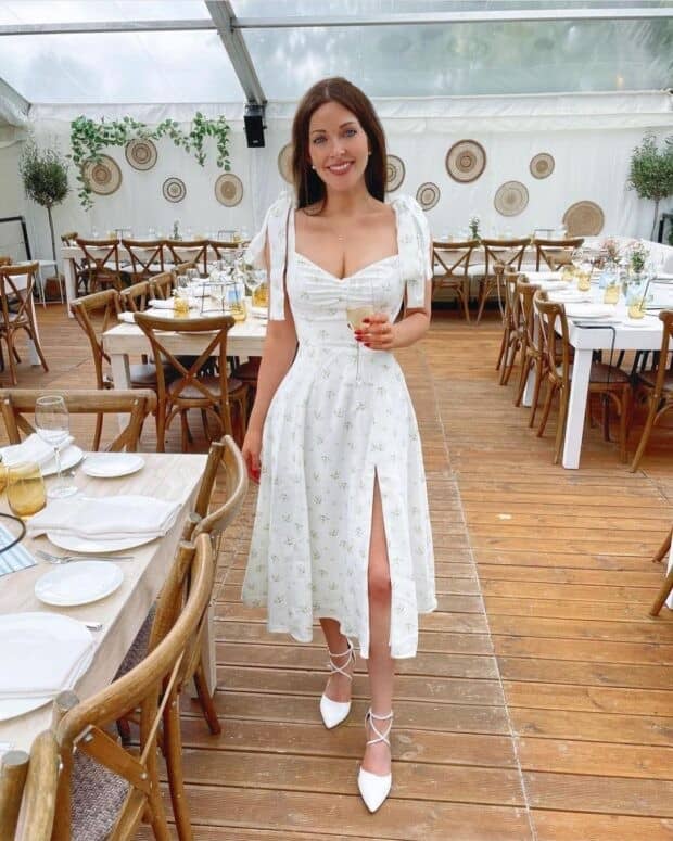 1 – White Dress With Slit and Tie-Up Straps