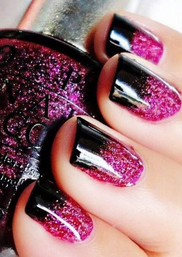 3 – Pink And Black Glittery Nails